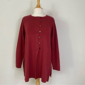 Freeport Studio Cranberry Wool Mix Button Front Tunic Cardigan Sweater Size L
